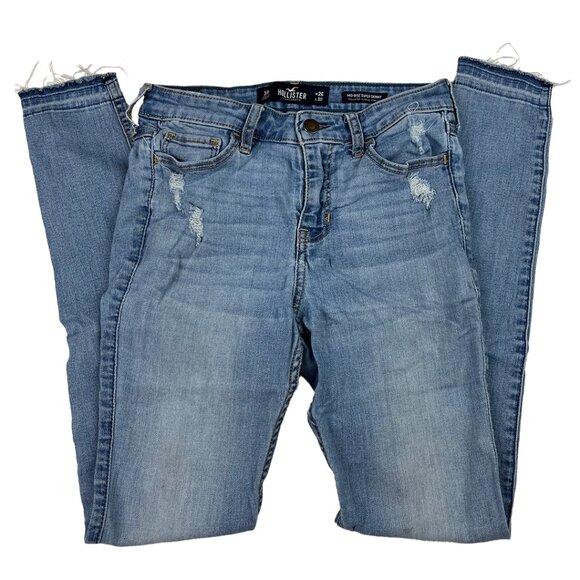 Hollister Mid-Rise Super Skinny Size 26x30 3R Stretch Denim Distressed Raw Hem - Picture 1 of 14